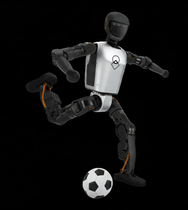 uLearn K1 humanoid robot kicking a soccer ball